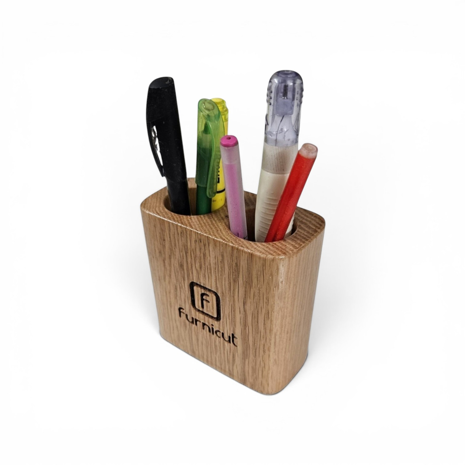 Dual Slot Wooden Pen Holder