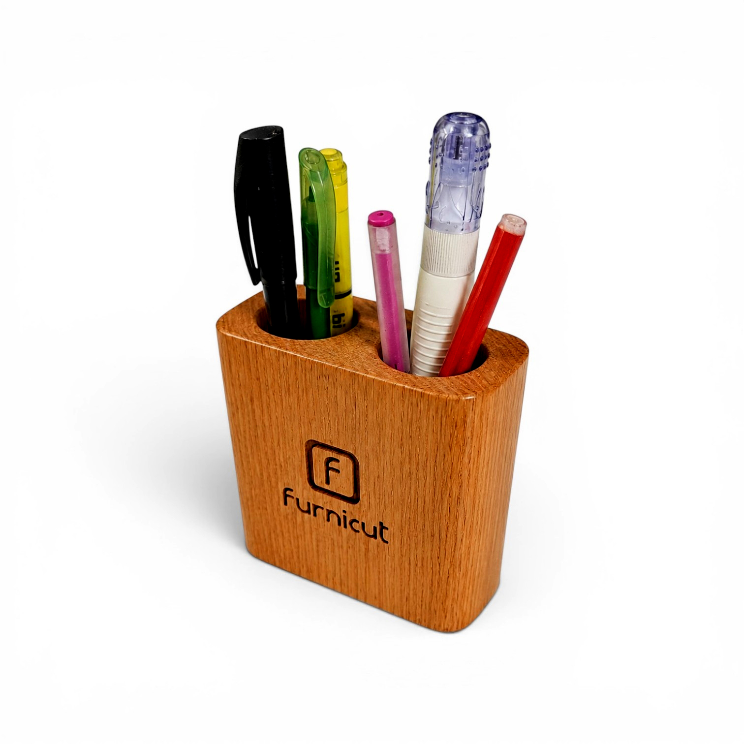 Dual Slot Wooden Pen Holder