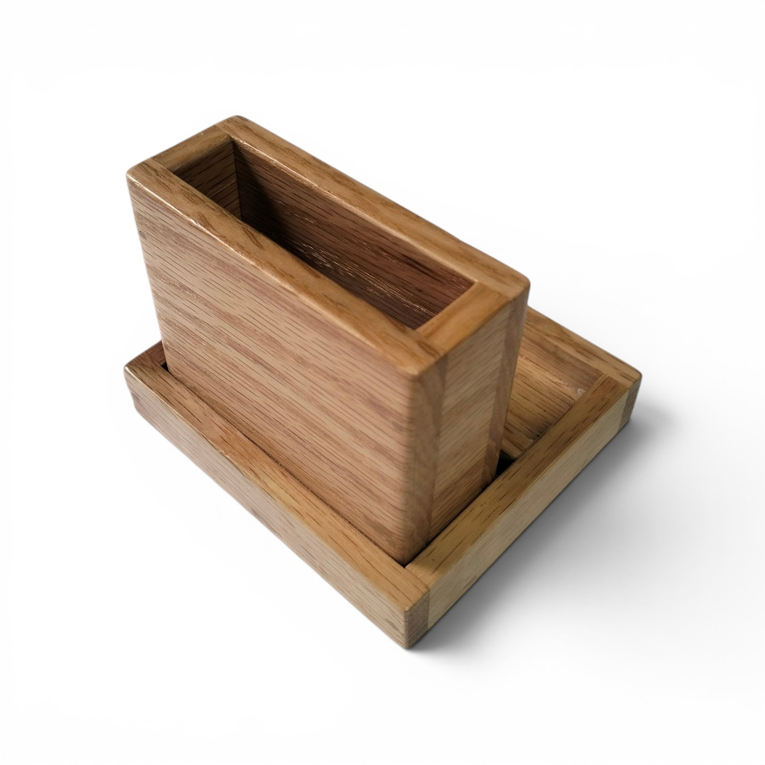 Wooden Pen Holder with Business Card Stand