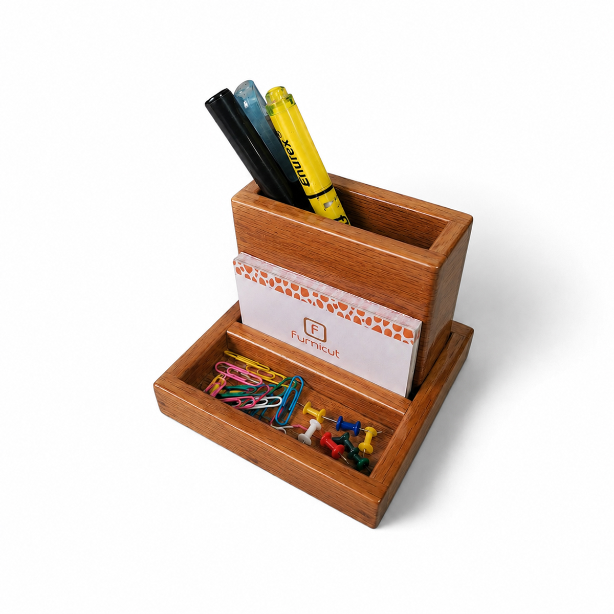 Wooden Pen Holder with Business Card Stand