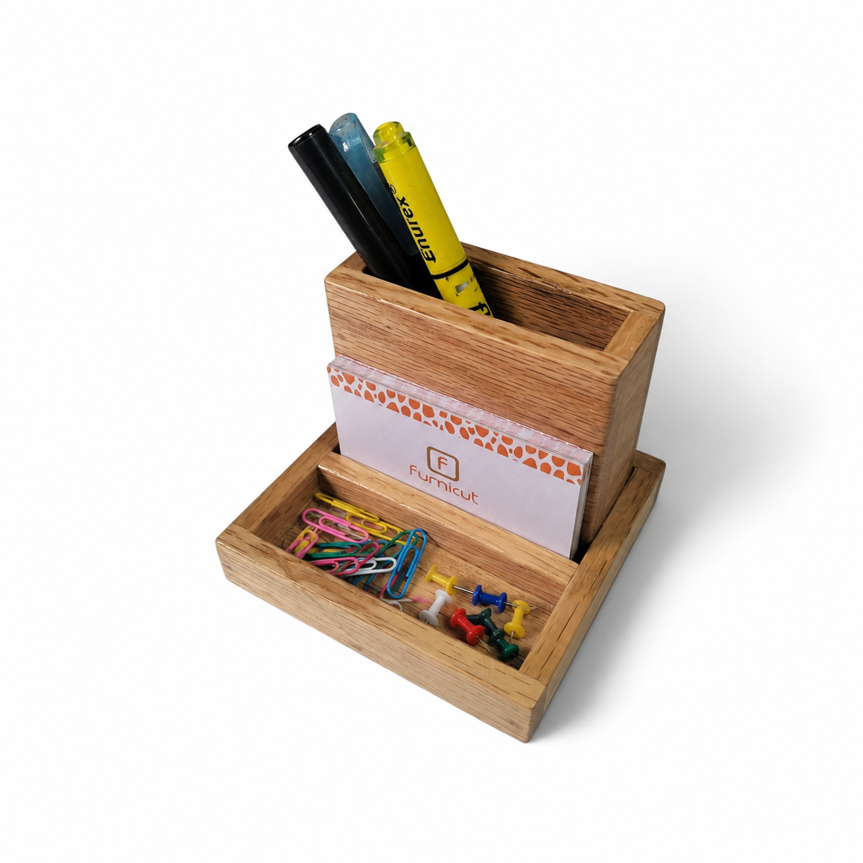 Wooden Pen Holder with Business Card Stand