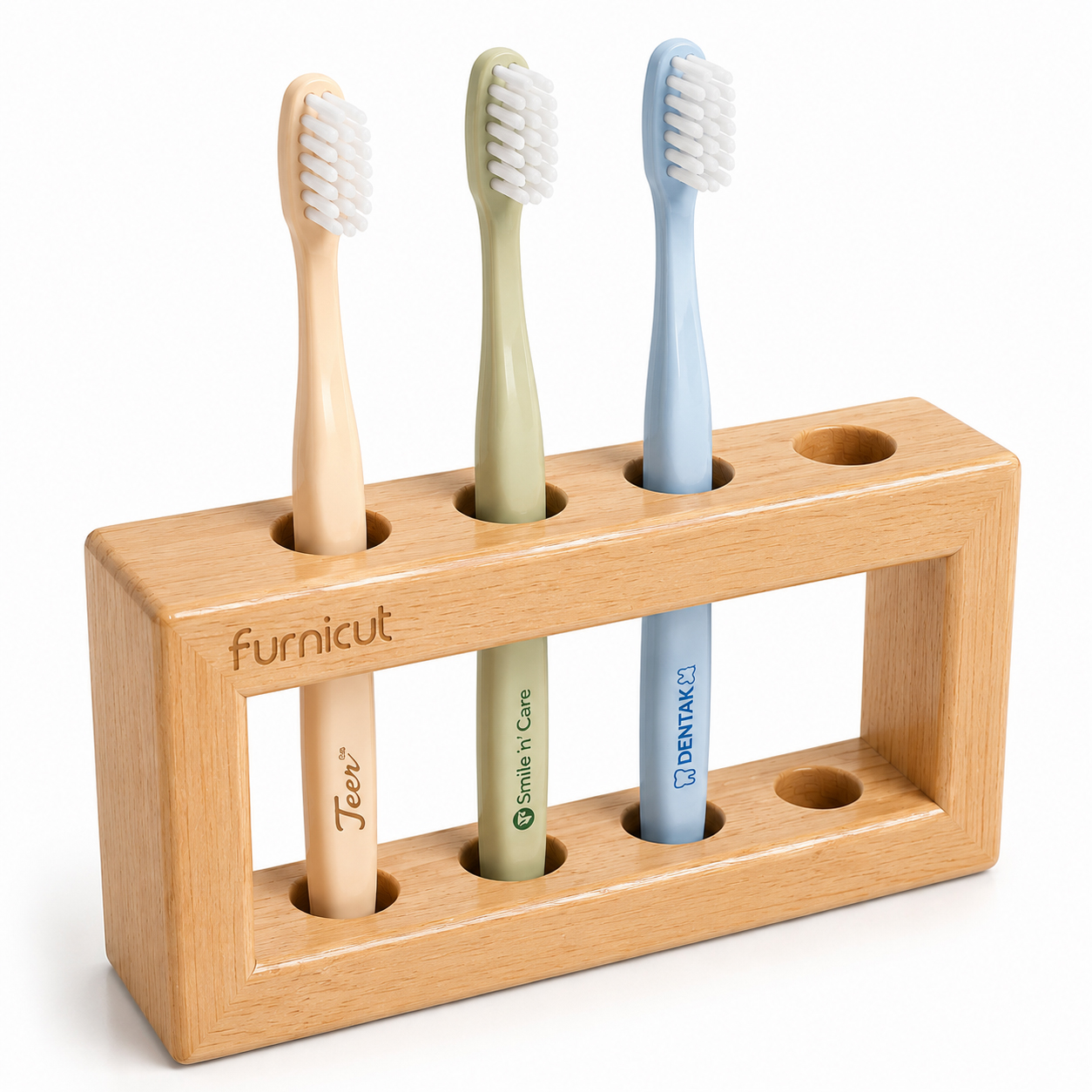Furnicut Freestanding Oak Wood Toothbrush Holder