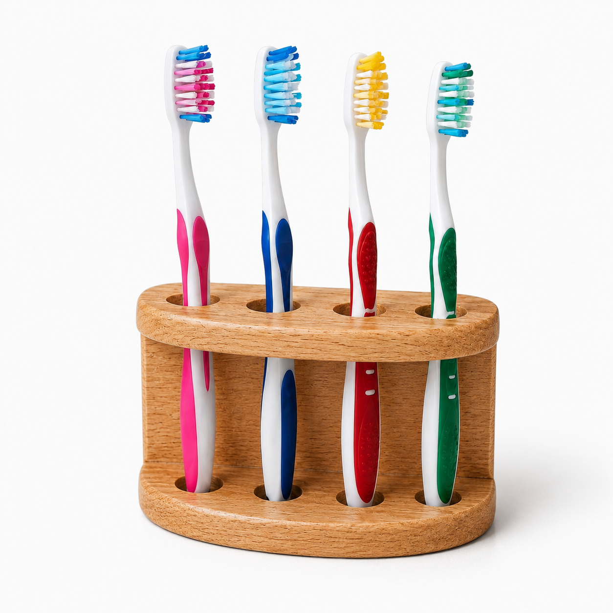 Wood Toothbrush Holder – 4 Slot Bathroom Stand
