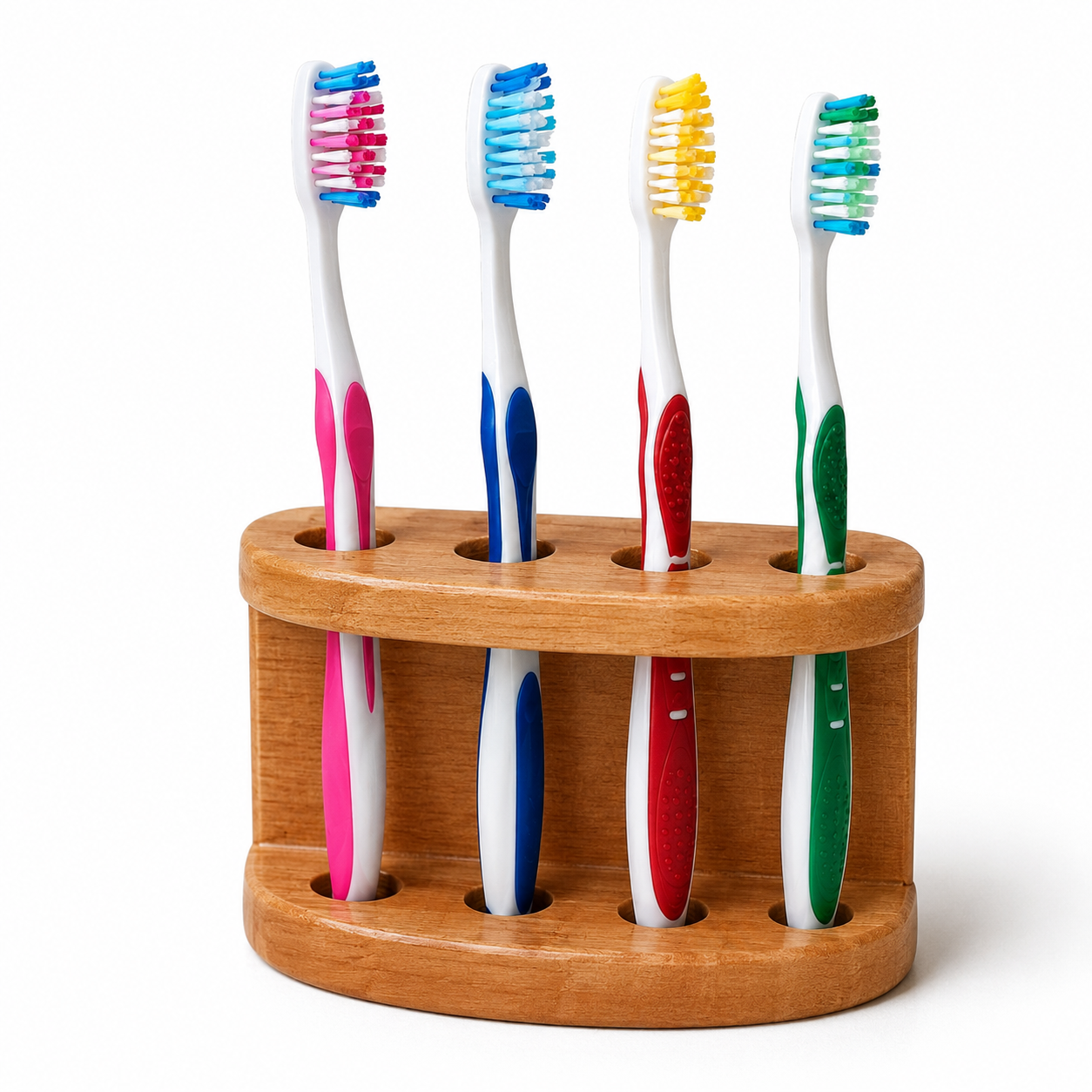 Wood Toothbrush Holder – 4 Slot Bathroom Stand