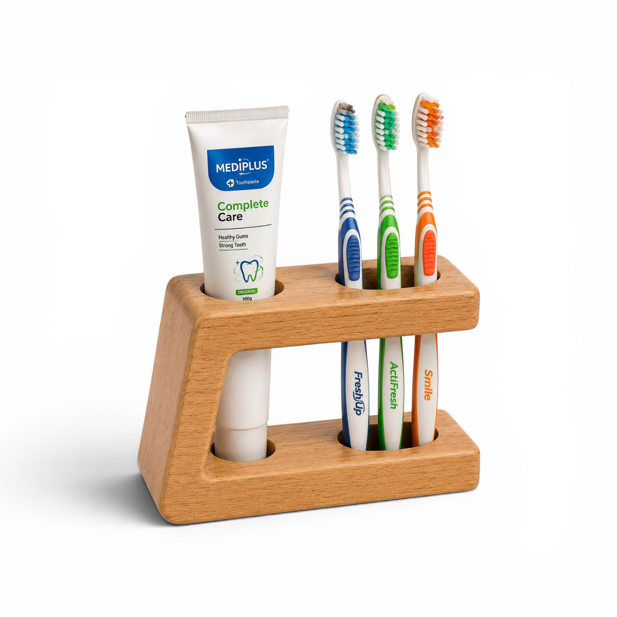 Wooden Toothbrush & Toothpaste Holder