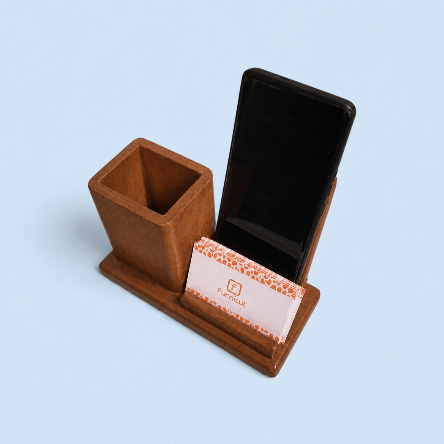 Wooden Desk Organizer with Phone & Card Stand