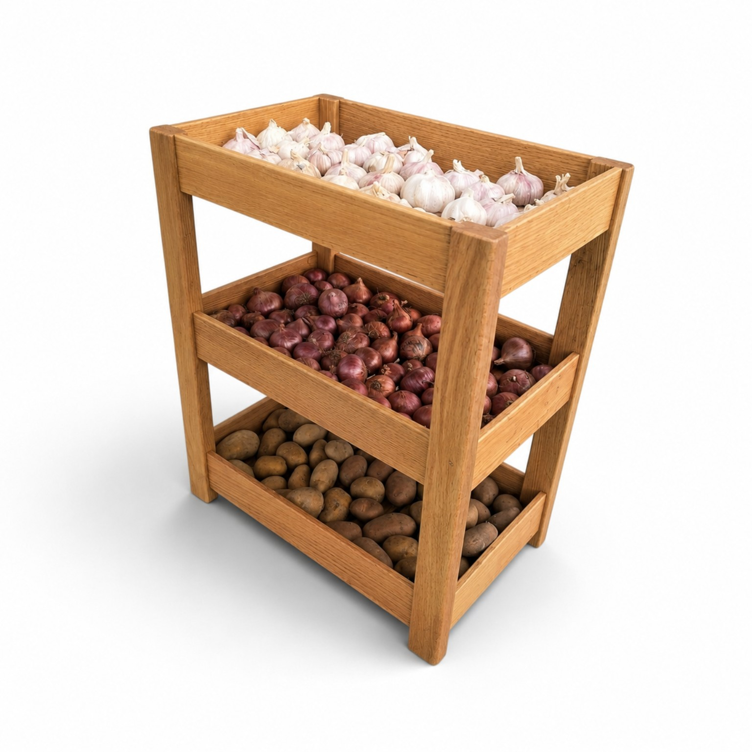3-Tier Wooden Vegetable Storage Rack – Kitchen Organizer